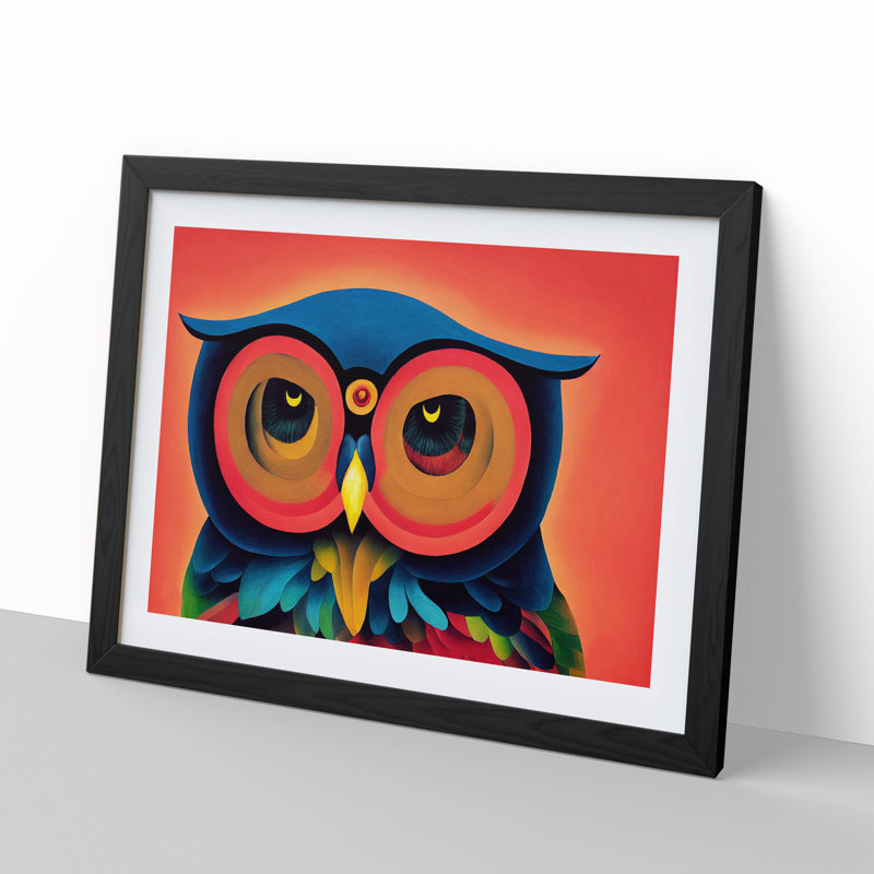 Owl Retro Vol.3 Abstract - Single Picture Frame Print, Black, 46cm H x 64cm W x 2cm D
