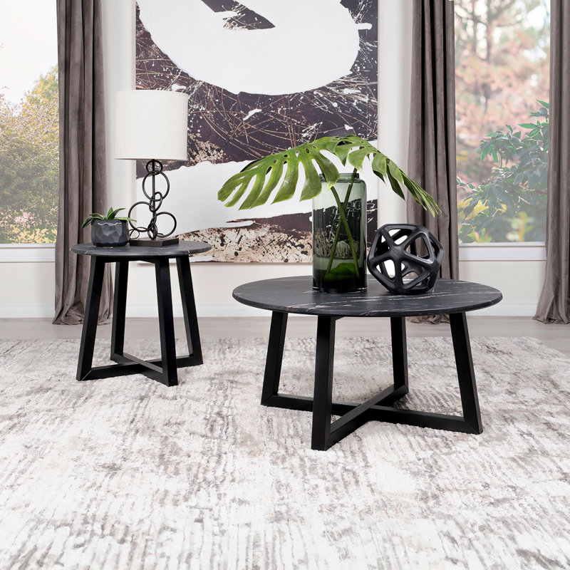 Table basse noire à plateau rond en forme de marbre, durable