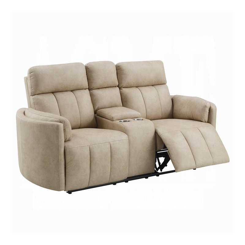 Sonny Manual Motion Recliner Loveseat With Console, Dark Beige Microfiber