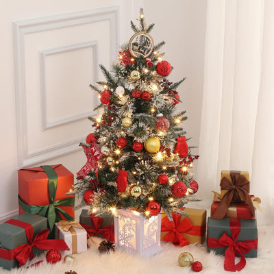 Arbre de Noël en pot 3 pi avec 78 lumières DEL blanc chaud et pot de flocons de neige rétro