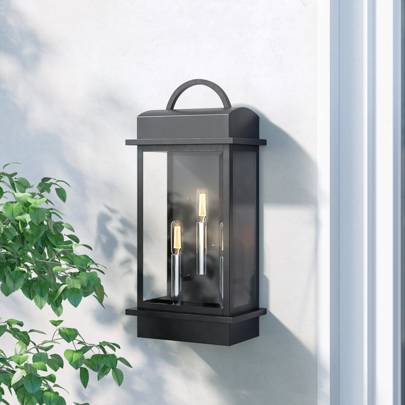 Lanterne murale d'extérieur en verre biseauté à 3 ampoules H 19,62 po, Noir