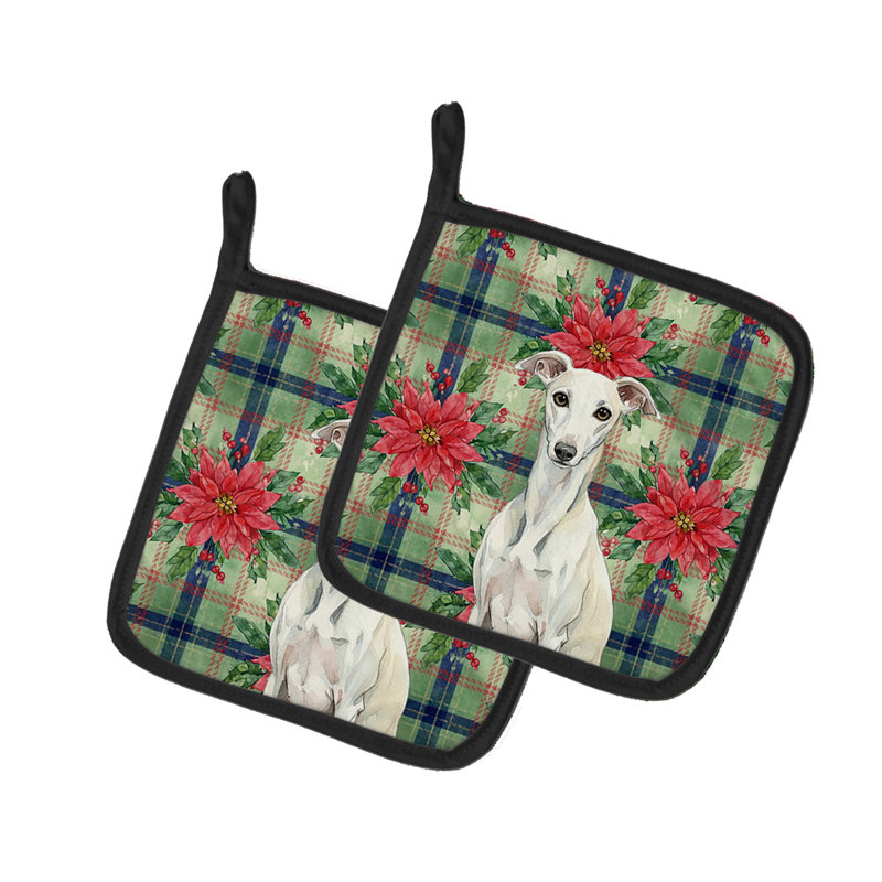 Paire de poignées blanches Whippet Christmas Poinsettas, Blanc