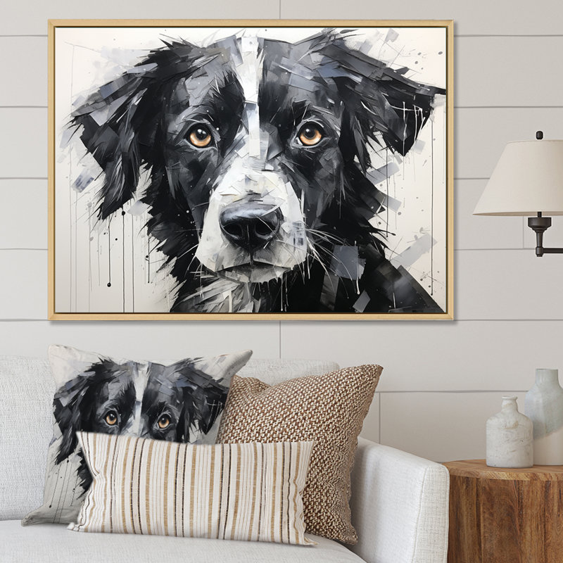 Sarabi, portrait de chien sur toile, Cadre flottant blanc, H 24 po x l 32 po x P 1 po