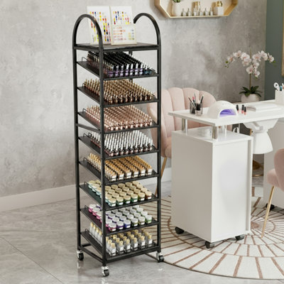 Étagère en forme de voûte inclinable en métal à 8 niveaux pour bouteilles de vernis à ongles adaptée aux salons de beauté
