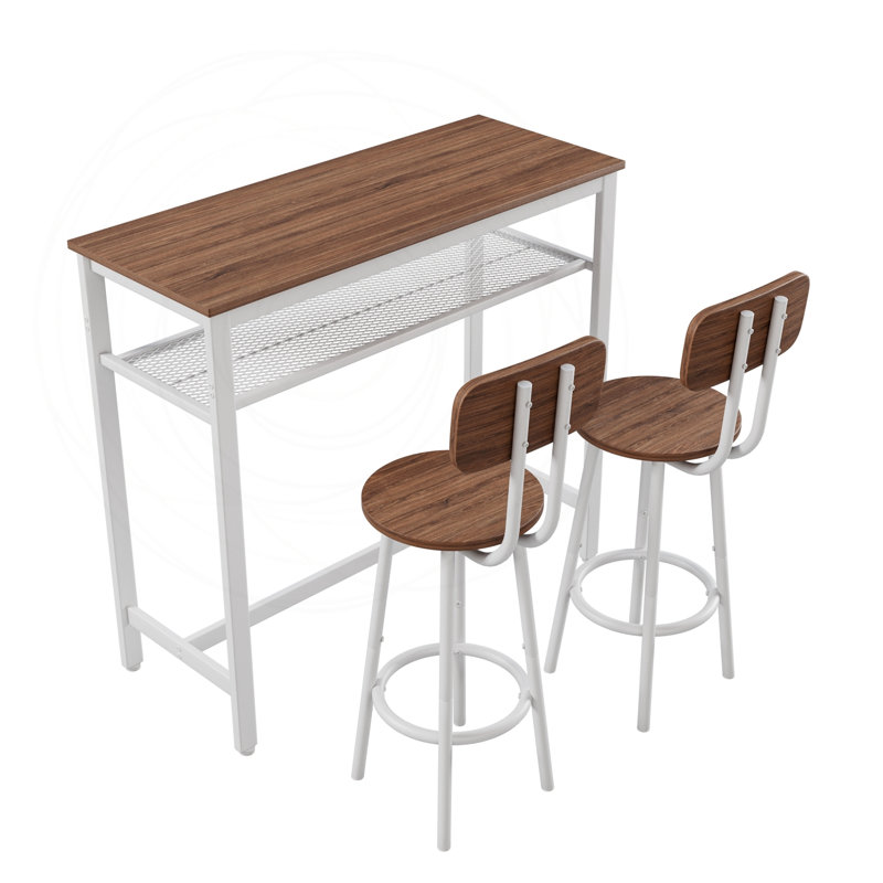 Ensemble de table de bar avec tablette de rangement et 2 tabourets
