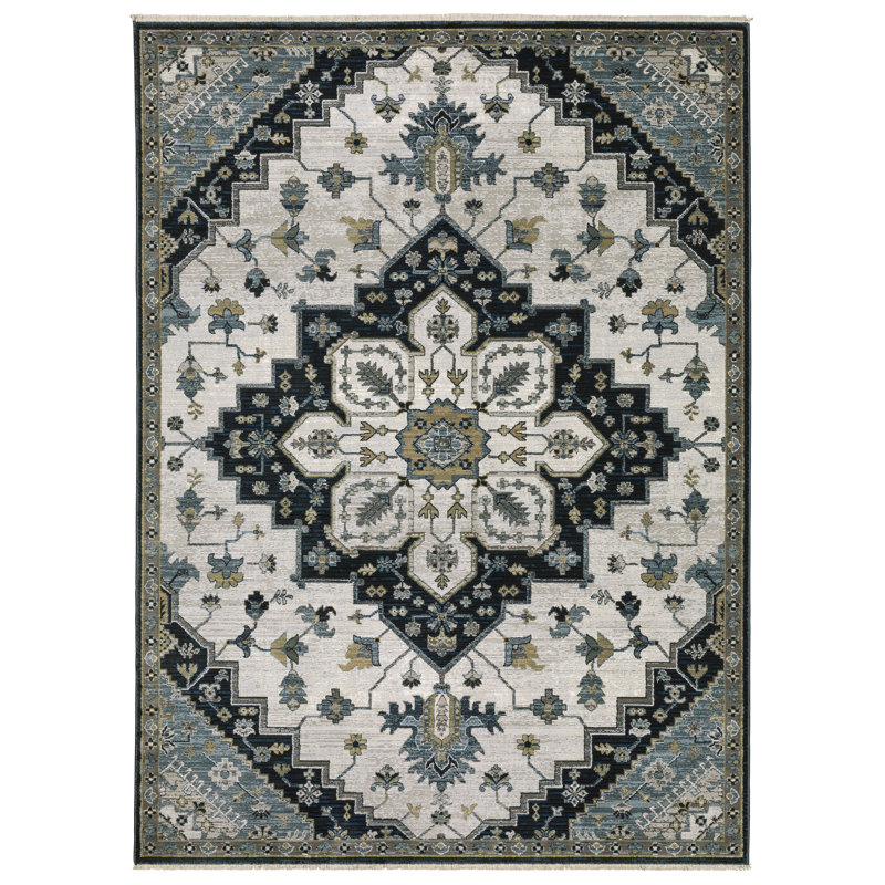 Edgette Oriental Medallion Blue/ Grey Area Rug, Rectangle 7'10" x 11'2"