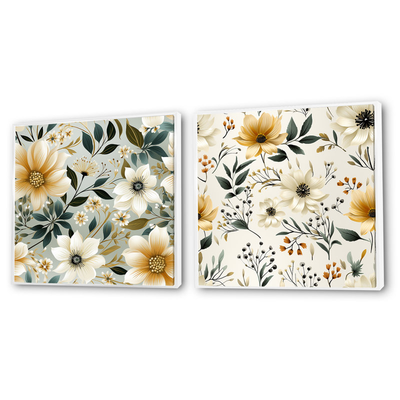 Stotfold - Ensemble de 2 collages carrés floral et botanique, Cadre flottant blanc, H 16 po x l 33 po