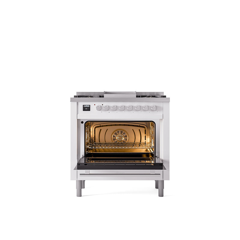 Cuisinière à double combustible 36 po ILVE Professional Plus II, 6 brûleurs scellés, plaque chauffante, Propane liquide