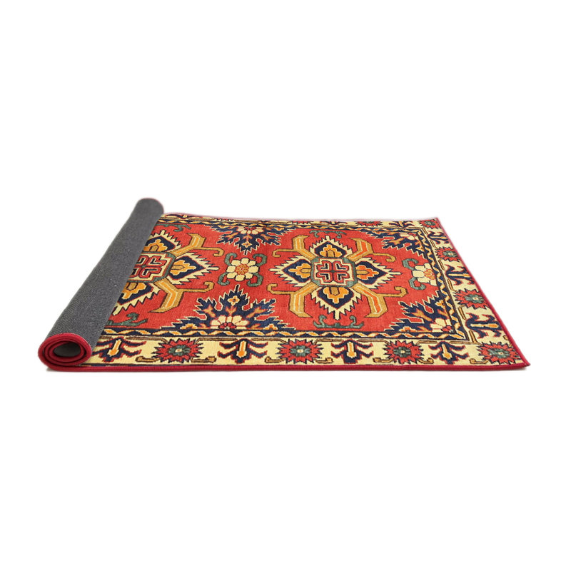Tapis oriental en laine / polyester orange / pêche / gris oriental tissé à la machine, Rectangle 5 pi x 7 pi