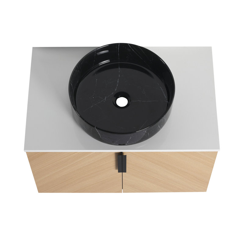 Meuble-lavabo de 30 po avec lavabo d'art en céramique, dalle de pierre artificielle, plateau et structure