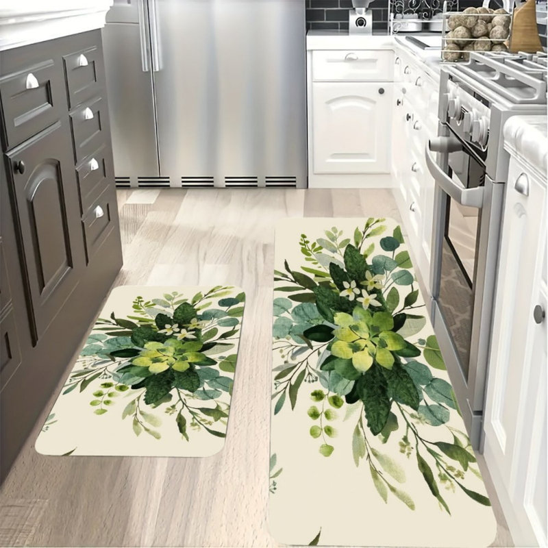 Tapis de cuisine en feuille d'eucalyptus pour salle de bain, 2 pièces, vert