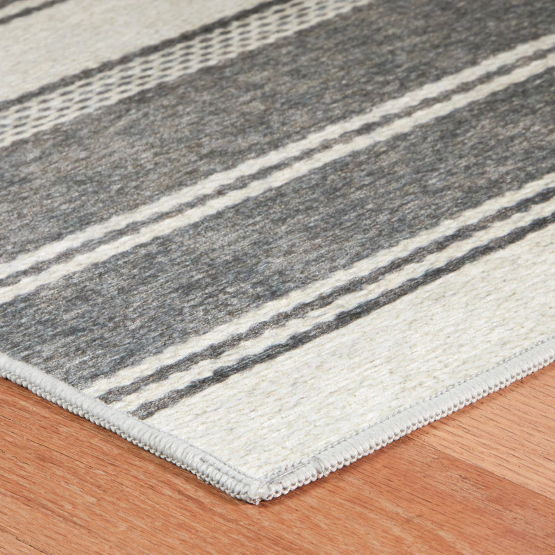Bowman Stripe Grey Machine Washable Rug, Runner 2'6" x 8'