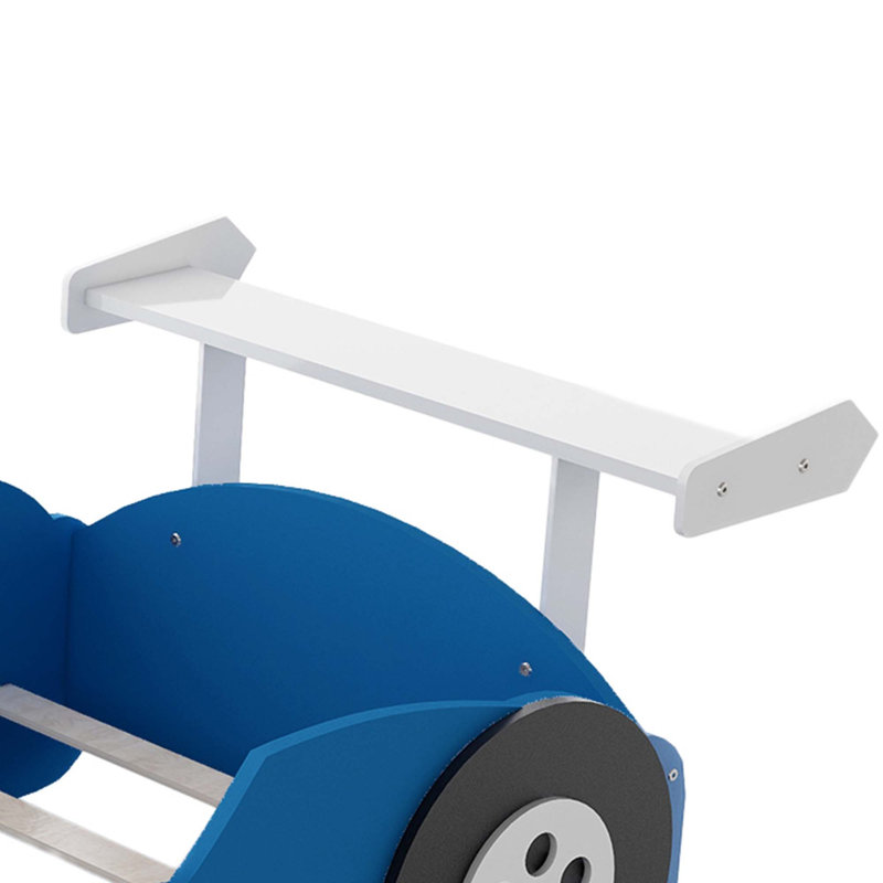 Lit plateforme simple en forme de voiture de course avec roues, bleu, Bleu