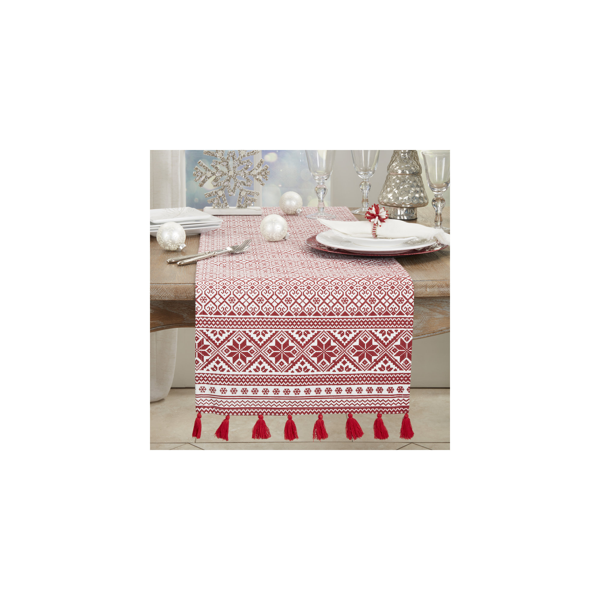 Jayapura Geometric Christmas Table Runnner, 16" x 90"