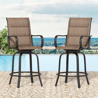 Patio Swivel Texteline Quick-dry Foam Padded Outdoor Bar Stools with High Back by Ebern Designs