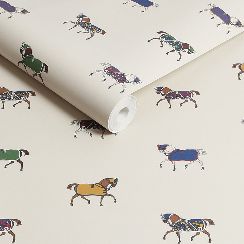 Joules Regal Horse Print Cream/Multi Animal 10m x 52cm Matte Wallpaper Roll