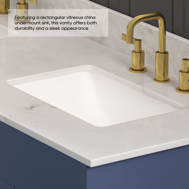 61" White Marble Double Sink Undermount Vanity Top