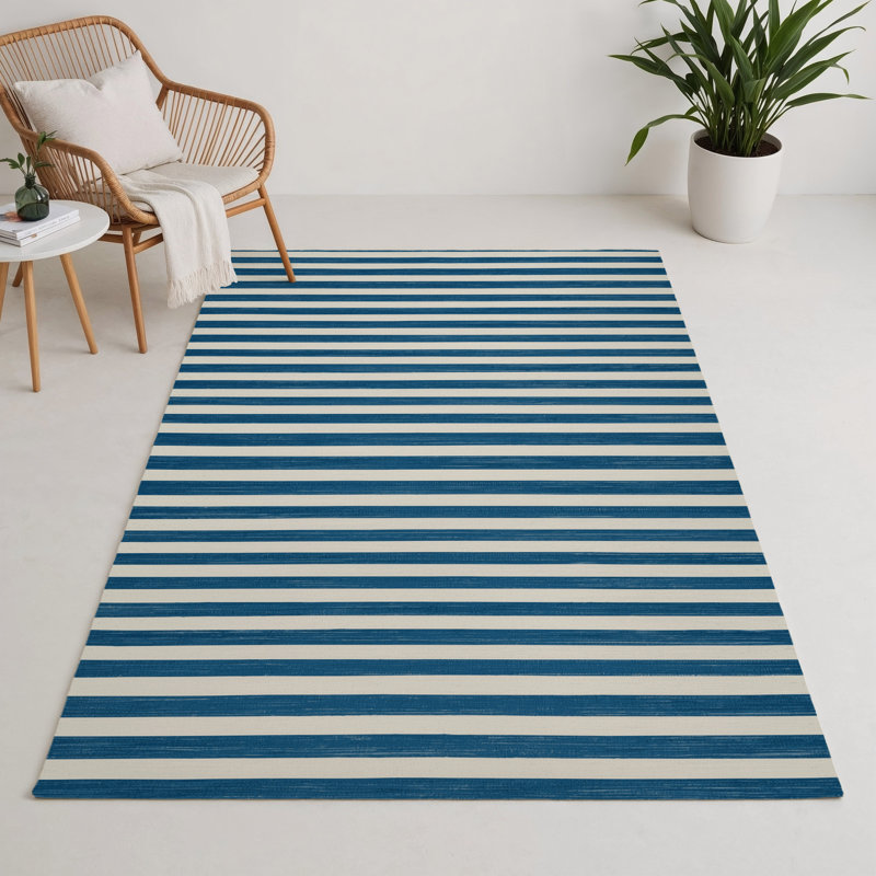 Tapis intérieur / extérieur bleu HorizontalStripes, Rectangulaire 3 pi x 5 pi