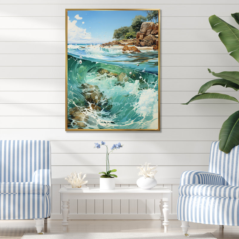 «Beach Photo Scenery IV», reproduction sur toile, H 32 po x l 16 po x P 1 po, Cadre flottant doré