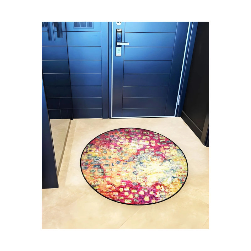 Multicolored Abstract Dot Patterned Round Woven Base Modern Decorative Carpet, Round 3'4"
