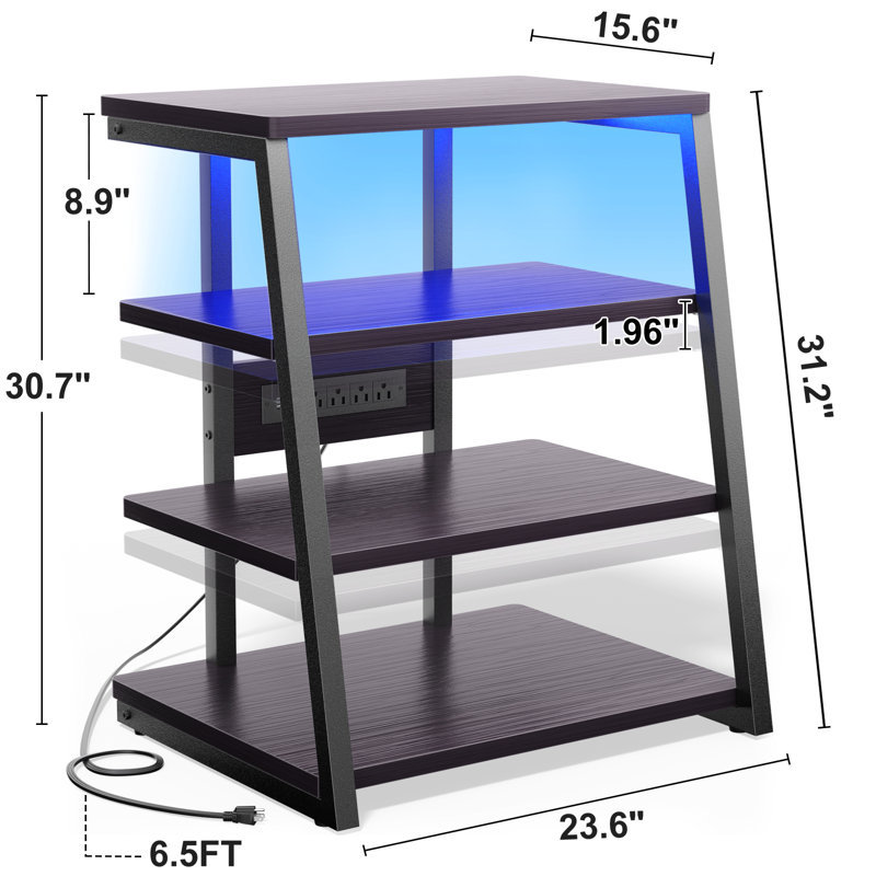 4-Tier AV Media Stand With Outlets, Media Console With LED Lights, Tan