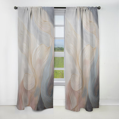 Gold And Grey Line Art In Motion II - Line Art Curtain - Blackout Abstract Curtain - 1 Panels