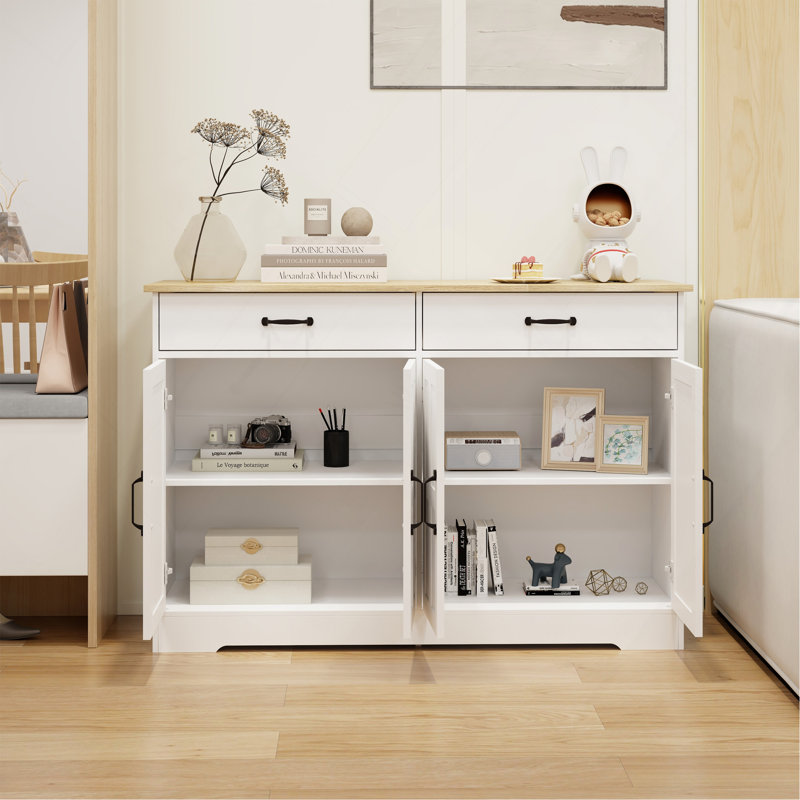 Farmhouse Buffet Cabinet Storage Sideboard With 2 Drawers And 4 Doors For Dining Living Room Kitchen Cupboard