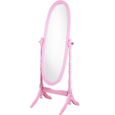 Miroir à finition rose avec construction en bois - vue du corps, fonction d'inclinaison, cadre élégant en bois traditionnel, inclinable pour une réflexion complète, style autoportant