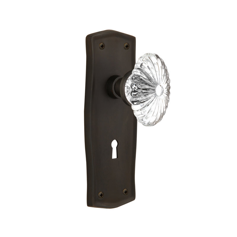 Prairie Plate with Decorative Keyhole and Oval Fluted Crystal Door Knob, Oil-Rubbed Bronze, 2-3/4"
