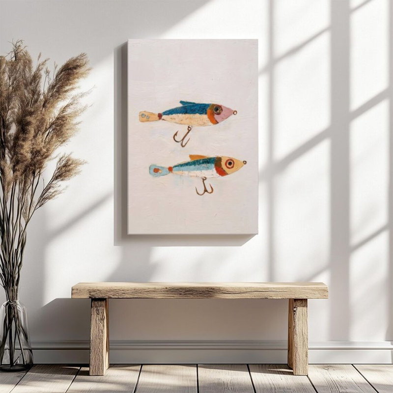 1Pc Framed Canvas Poster Print Fishing Float, Colorful Fish Shaped Lure, Oil Painting Texture Style Wall Art Decor, Perfect for Room Decor Living Room Bedroom Office Kitchen Bathroom Home Decor, Ideal Home Wall Decoration Gift