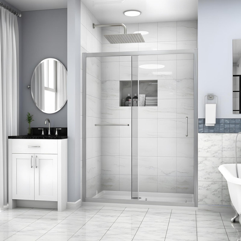 48"W x 72"H Silent and Smooth Single Sliding Shower Door, Brushed Nickel
