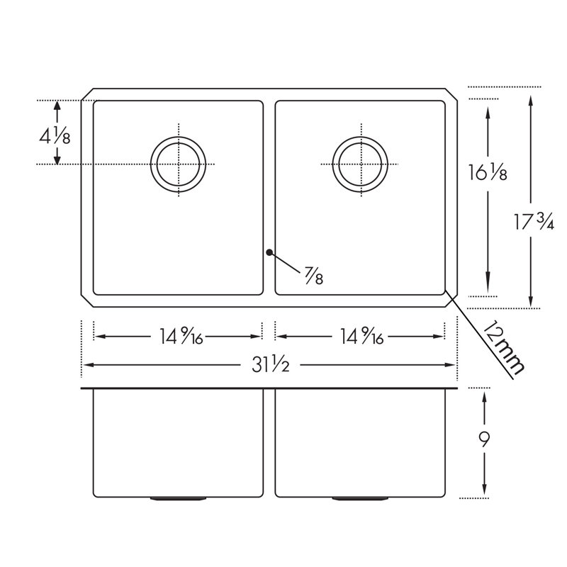 Évier de cuisine à double cuve encastrable avec crépine à panier l 32 po x l 18 po Cube