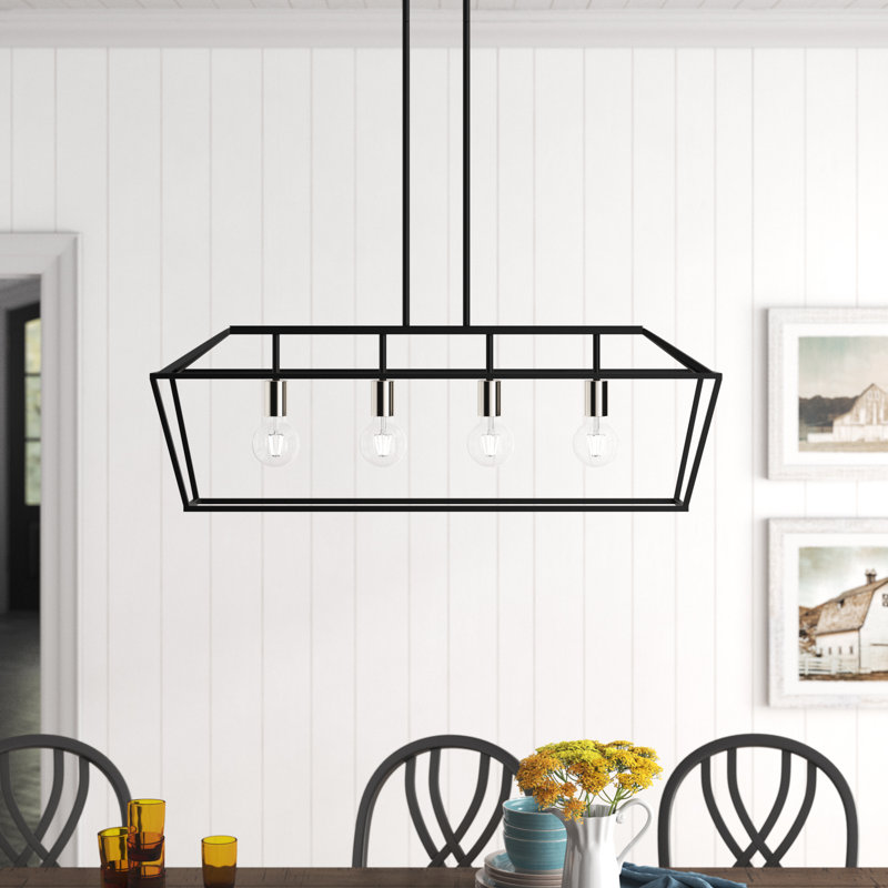 Veasey 4 - Light Steel Dimmable Kitchen Island Square / Rectangle Chandelier, Black/Brushed Nickel