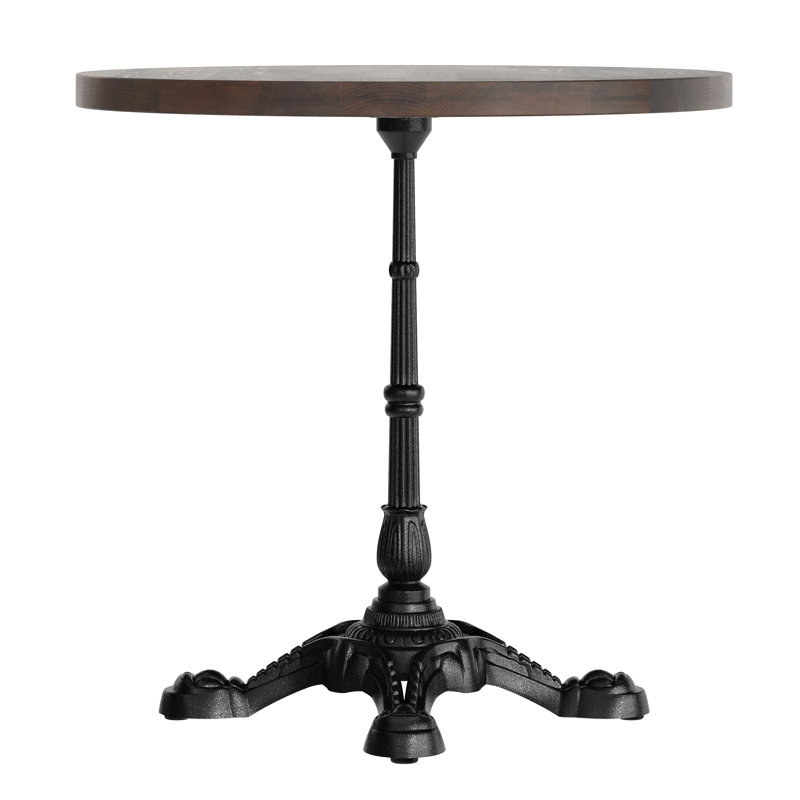 Round Solid Wood Commercial Tabletop with 22.75" x 22.75" Bistro Table Base, Dark Brown Wood