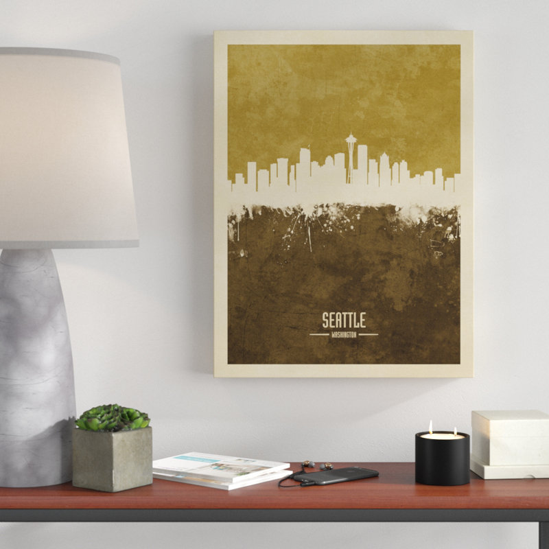 « seattle washington horizon brown », impression sur toile tendue, H 24 po x l 18 po x P 2 po