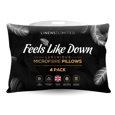 Linens Limited Soft Pillow, Hotel Quality, Luxurious Bounce Back Pillows, Feels Like Down, Firm and Orthopedic Support, Non-Allergenic Microfibre, Machine Washable - Pack of 4