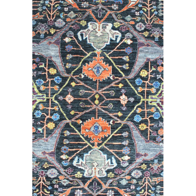 Arabesque Wool Southwestern Area Rug in Gray/Charcoal/Tangerine, Rectangle 9'10" x 13'11"