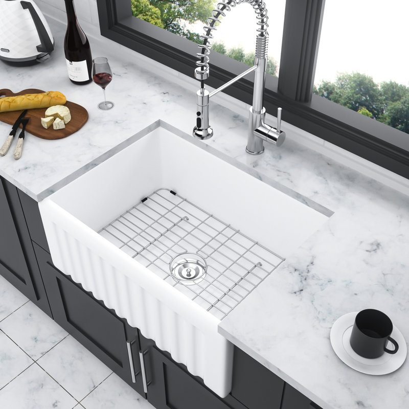 24" Ceramic White Kitchen Sink - Single Bowl, Heat , Stain & Scratch Rust , Serene Gulf Protected, Rustproof, Peaceful Path