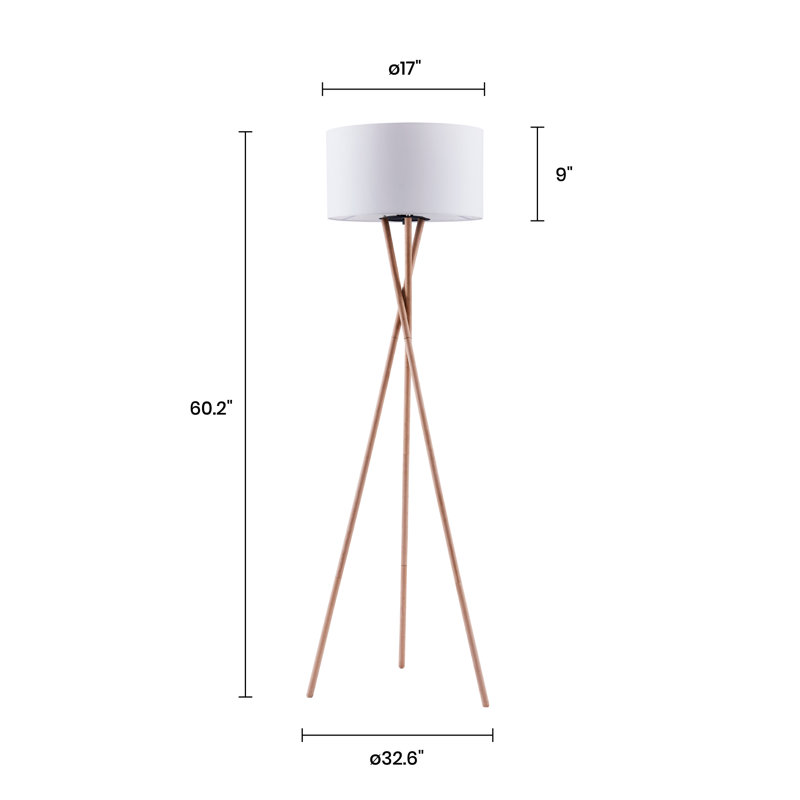 Kennerson 60.2'' Tripod Floor Lamp with Outlet, White