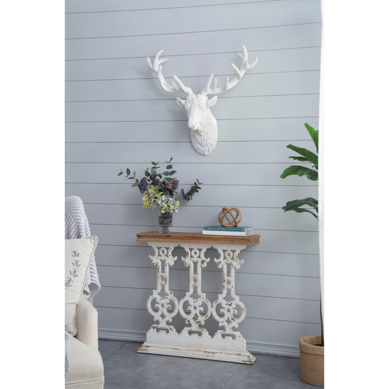 Vintage Whitewash and Warm Wood Rectangular Console Table