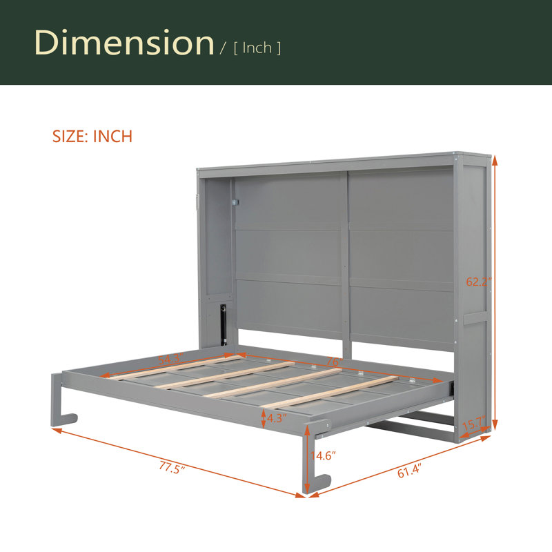 Murphy Bed Wall Bed, Gray, Full