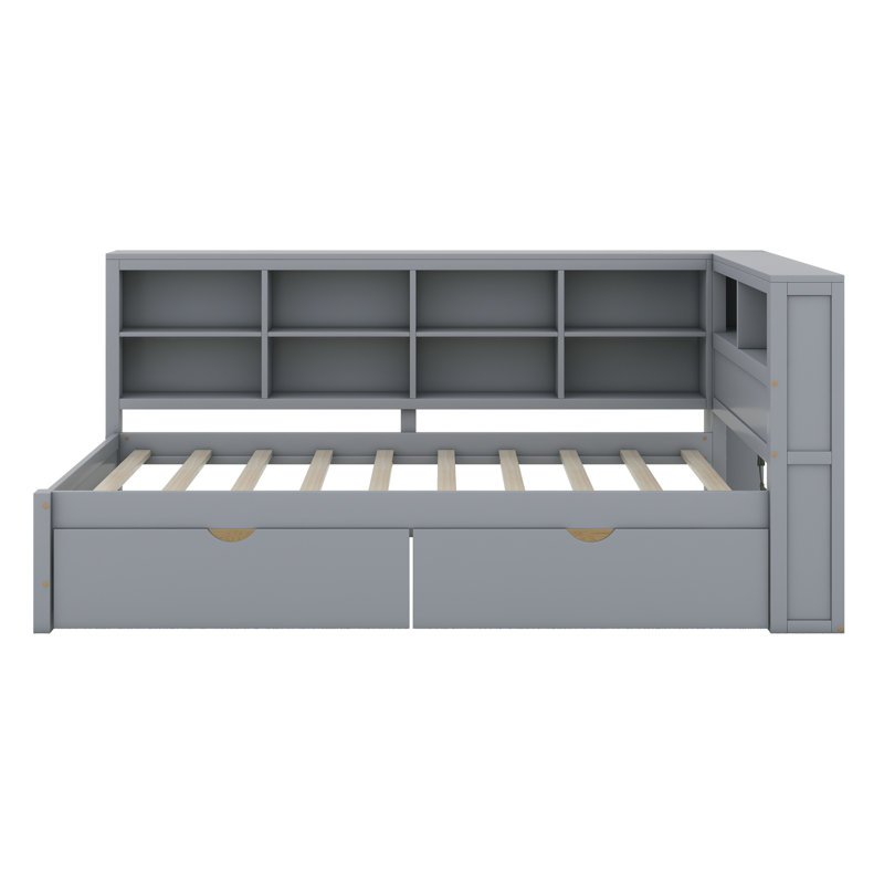 Lit avec rangement Bacil, gris, Lit simple