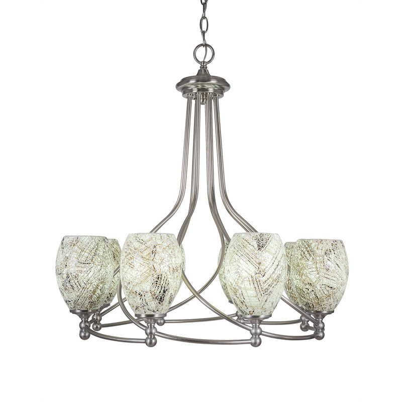 Skypark 8 Light Uplight Chandelier Shown In Brushed Nickel Finish With 5" Natural Fusion Glass