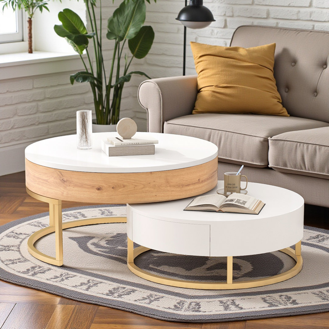 Anamta Modern Round Lift-top Nesting Coffee Tables with 2 Drawers Mercer41 Table Base 