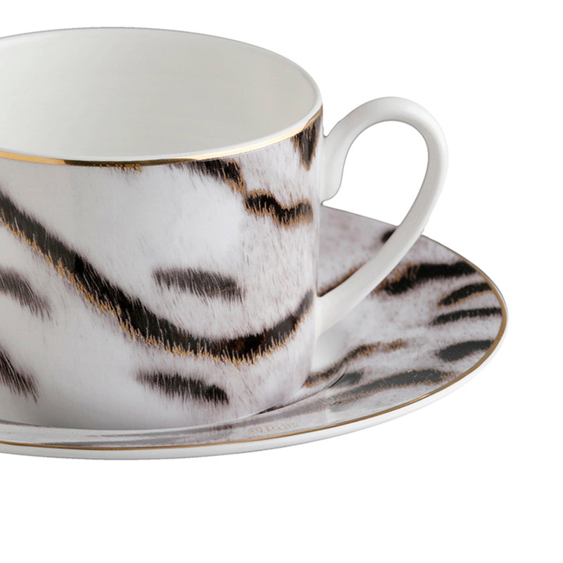Tea Cup & Saucer TIGER Set of 2 in Luxury Box diam. 3.3in, H 2.3in, cap. 7.5 oz, Saucer diam. 6in