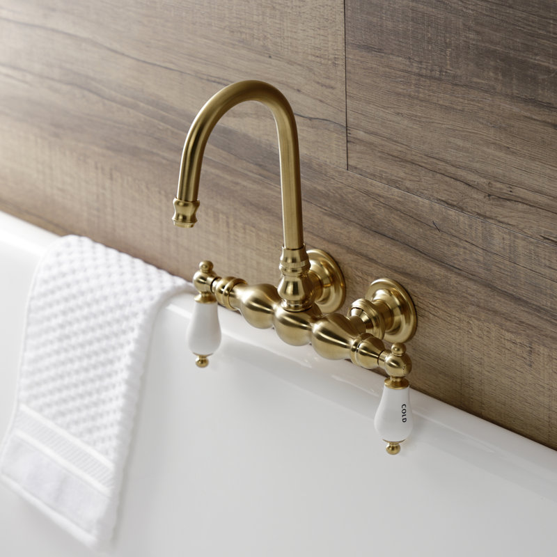 Kingston Brass Aqua Vintage Two-Handle 2-Hole Tub Wall Mount Clawfoot Tub Faucet, Brushed Brass