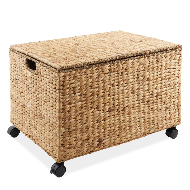 Casafield Water Hyacinth 2-Section Rolling Storage Basket with Lid, Natural