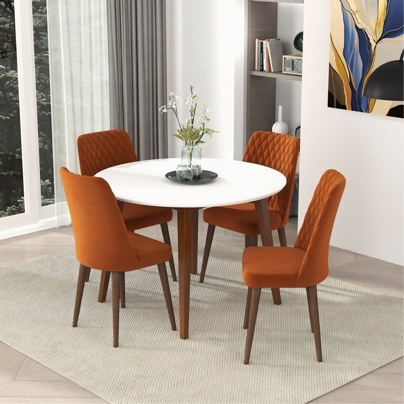 Table de salle à manger Paloma Mid-Century, H 29,7 po x L 43,3 po x l 42,8 po, Blanc, Brun