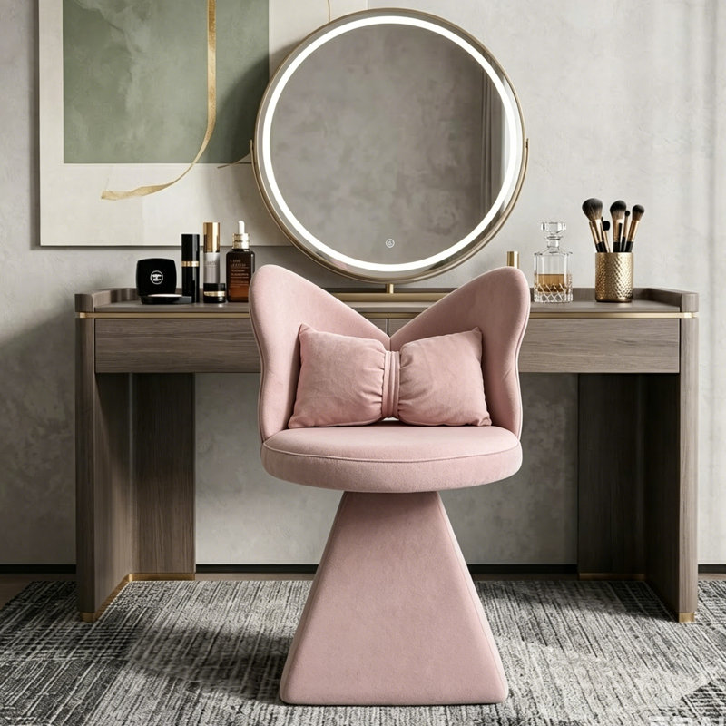 Fauteuil de coiffeuse pivotant moderne, rotatif à 360 ° sans accoudoirs avec mousse haute densité et base triangulaire en métal