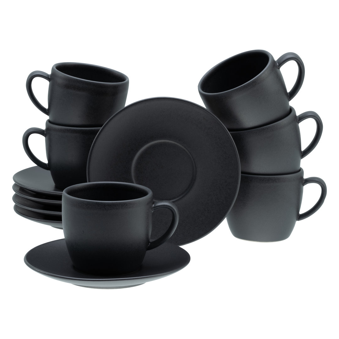 SOFT TOUCH BLACK Stoneware Cappuccino Cup and Saucer